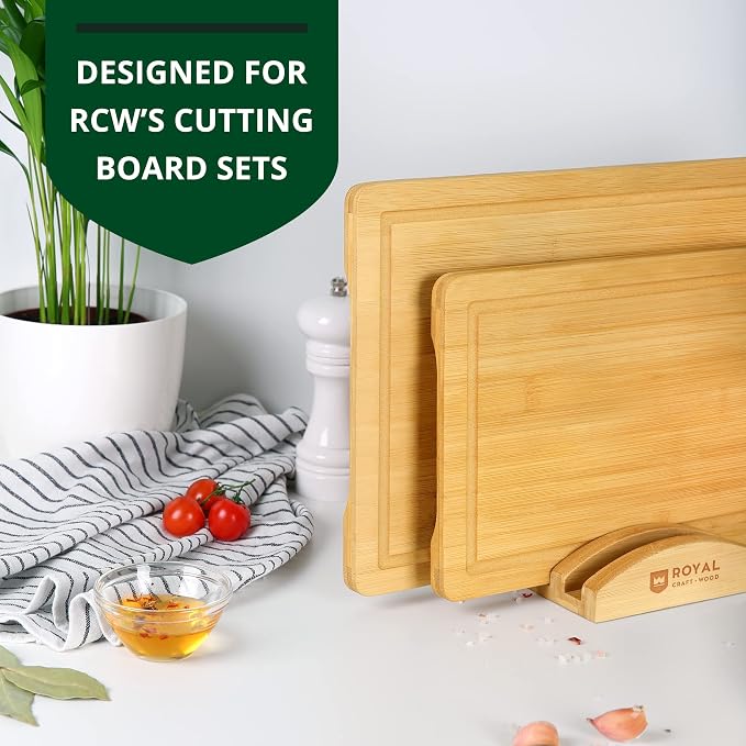 ROYAL CRAFT WOOD Bamboo Cutting Board Set with Juice Groove (3 Pieces) and Cutting Board Organizer