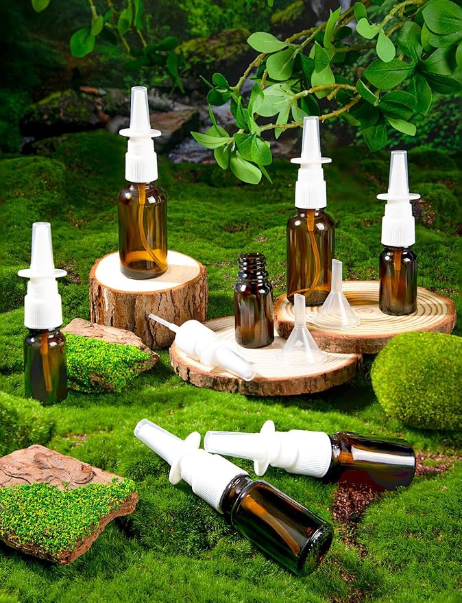 10 Pcs Nasal Spray Bottle, 10ML 30ML Glass Brown Nasal Spray Bottles Empty Refillable with 2 Funnels and 2 Labels