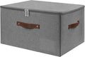ANMINY Fabric Storage Box Bins with Zipper Lid, Washable Black | Cotton Linen Fabric, PP Board Frame, Label Holder, Stackable & Foldable, PU Handles, Dual-Zipper 3-Side Open Lid, Large