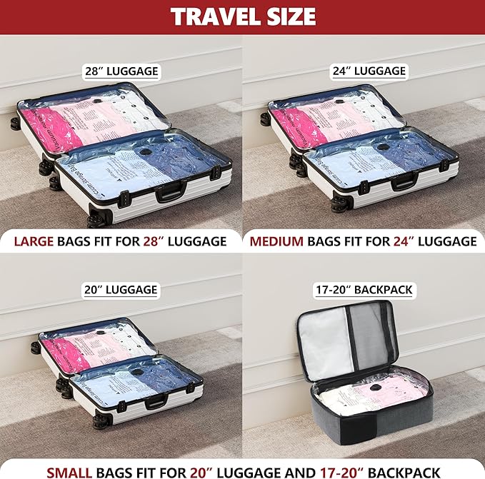Vacuum Bags for Travel with Rechargeable Pump, 14 Combo (4L/4M/6S) Compression Packing Seal Bags for Luggage Suitcase, Space Saver for Clothing and Clothes Storage Travel