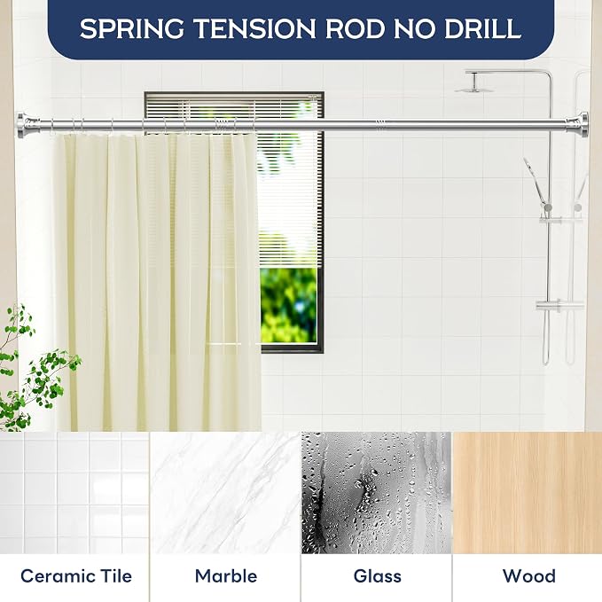 Adjustable Shower Curtain Rod 31-104 Inch, Never Rust Stainless Steel Silver Tension Rod, 1" Heavy Duty No-Drill for Bathroom, Kitchen & Closet