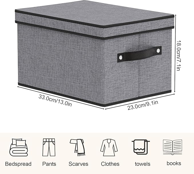 Storage Bins with Lids, 7.1 x 9.1 x 13 Inch Closet Organizers for Shoes Towels Books, Storage Boxes with Handles, Gray, 5-Pack