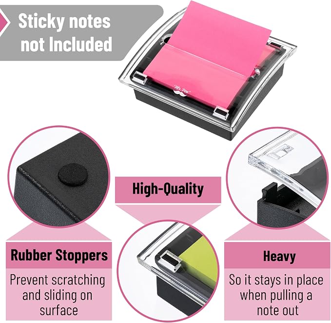 Mr. Pen- Pop Up Note Dispenser, 3" x 3", 2 Pack, Black Base, Clear Top | Sticky Note Dispenser, Sticky Note Holder for Desk