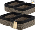 MiniArk Small Storage Baskets for Organizing | Closet Organizer Bins | Shelf Toy Basket | Woven Rope Baskets | Cube Decorative Box | Shallow Basket | 13x8.5x5.1” | 4 Packs Black Brown
