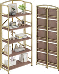 No Assembly,Gold Folding Bookshelf 5 Tiers, Vintage Storage Rack,Brown&Gold | Bookcase Vintage Multifunctional Plant Flower Stand, Storage Shelves Organizer for Home Office,Living Room,Dorm