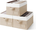 GRANNY SAYS Closet Storage Bins, Storage Baskets for Closet, Fabric Bins for Clothes, Closet Organizer Bins, Clothes Storage Organizer, Khaki&Ivory, Medium, 3-Pack