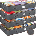 Under Bed Storage Bins - 90L Pack Of 4 Under The Bed Storage Containers For Clothes, Blankets, Winter Clothing, & Shoes - Underbed Storage Containers With Handles, Dual Zippers, & Clear Top