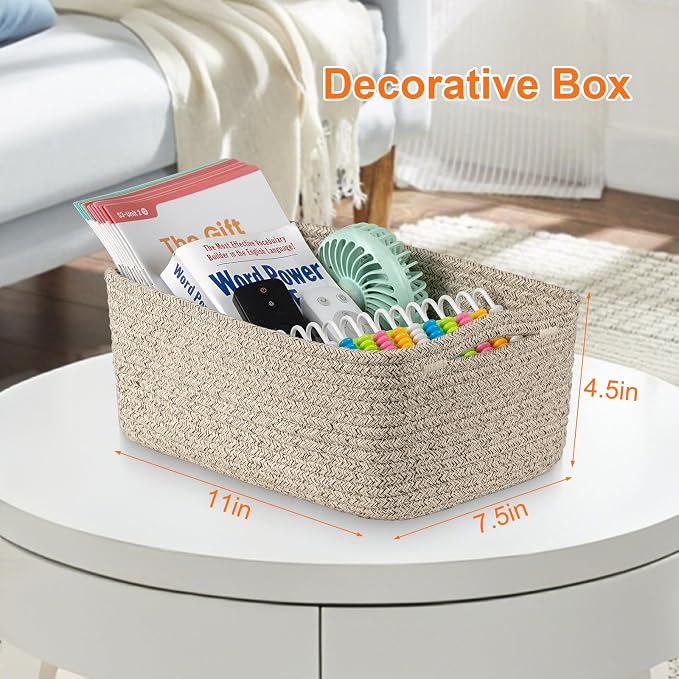 Small Baskets for Organizing, Small Woven Storage Baskets for Shelves, 3 Pack Basket for Nursery, Bathroom and Living room, 11x7.5x4.5 in, Mixed Brown