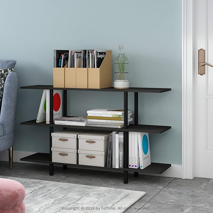 Furinno Turn-N-Tube 3-Tier Wide Display Shelf, Espresso/Black