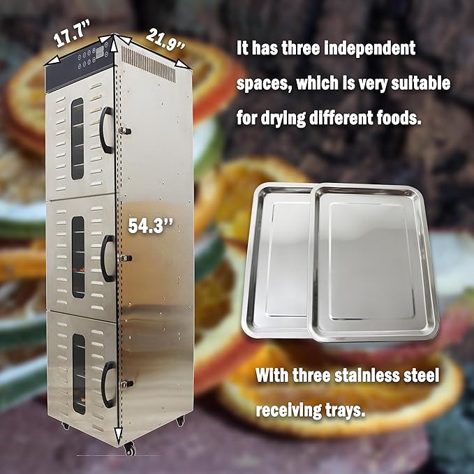 Fruit Dryer Machine Commercial Food Dehydrator 36 Trays for Drying Stainless Steel 2400W Adjustable Temperature 30-90 ℃ 110V
