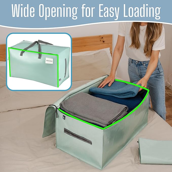 VENO 10 Pack Extra Large Heavy Duty Moving Bags with Wide Opening & Reinforced Handles, Reusable Storage Tote Bags with Strong Zippers for Clothes, College Dorm Essentials & Moving Supplies
