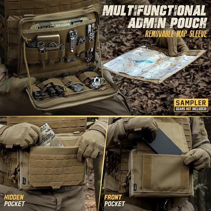 WYNEX Tactical Molle Admin Pouch, Laser-Cut, EDC Organizer Tool Pouch | Utility Organizer EDC Medical Bag, EDC Pocket Modular Pouch, Tactical Accessories EDC Pouch, Include U.S Patch