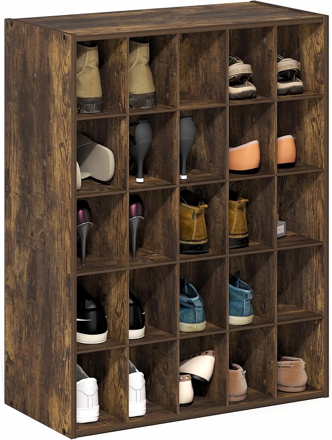 Furinno FANO 25-Cube Shoe Rack, Stackable Shoe Organizer, Amber Pine | 11.7 x 24.2 x 31.5, Shoes Storage, for Closet Entryway, Office, Garage