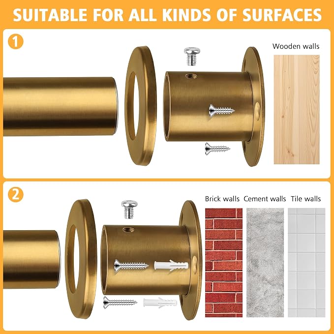 Closet Rods For Hanging Clothes, 17-28 Inch Adjustable Closet Rod, Stainless Steel Heavy Duty Closet Hanging Rod-Gold