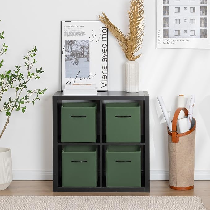 StorageWorks Green Storage Cubes, 11 Inch Cube Storage Bins with Handle, Cube Storage Organizer Bins for Shelves and Closet, Collapsible Storage Bins, 4-Pack