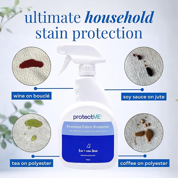protectME Fabric Protector Spray Bundle - 25.4 oz + 84.5 oz - Non Toxic, Odorless Upholstery & Fabric Stain Guard for Couch, Carpet, Shoes, Sofa, Furniture - Water-Based & Long-Lasting Protection
