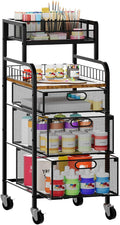 SWTYMIKI Rolling Cart with Drawers - Metal Craft Cart with Wheels, DIY Divider and Wood Shelf, Art Supply Organizer Craft Organizer and Storage, Utility Storage Cart for Home Office Studio, Espresso