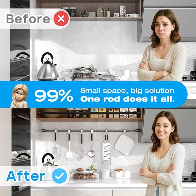 MEXAU Black Shower Curtain Rod 30 To 64 Inch Tension Shower Rod For Bathroom 7/8" Adjustable Spring Curtain Rod No Drilling Spring Curtain Rod Black Tension Tension Rods for Windows Doorway Closet