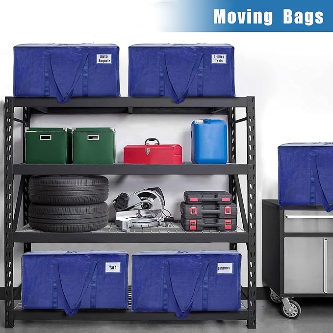 Extra Heavy Duty Moving Bags - 23 Gallon Extra Large Storage Bags 65 lbs Capacity, Waterproof Foldable Packing Bags for College Students, Camping & Closet Organization (6PCS Flip zipper)