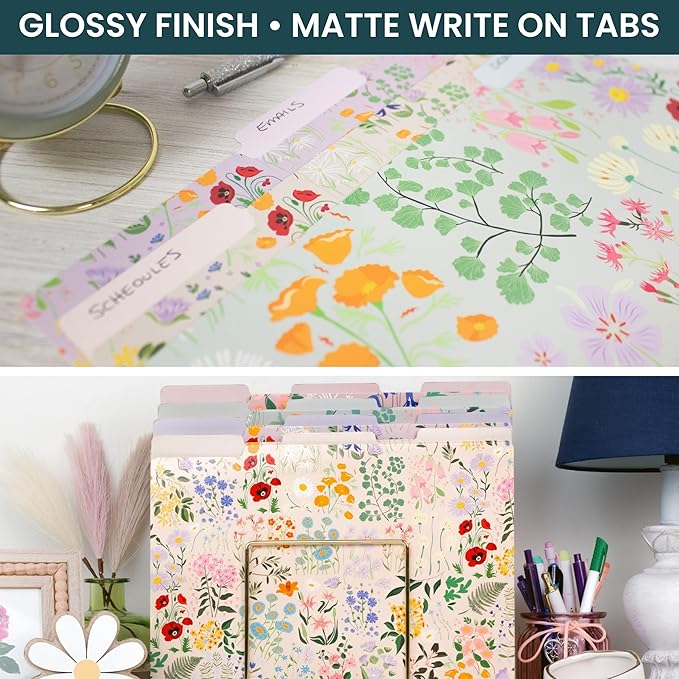 bloom daily planners Decorative File Folders - Set of 12 Letter Size (8.5” x 11”) Organizers, 1/3 Cut Tabs - Aesthetic Floral Folders for School & Office - Garden Party