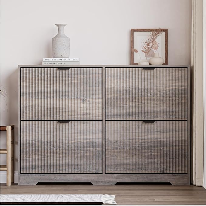 BORNOON Large Shoe Cabinet for Entryway, Shoe Rack Cabinet with 4 Flip Drawer and Adjustable Shelves for Small Apartment, Foyer
