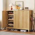 Vlsrka Shoe Storage Cabinet with Fluted Doors and Adjustable Shelves | 6 Tier Wooden Shoe Organizer, Large Capacity, Human Sensor Lighting, 180° Rotating, for Entryway, Hallway, Living Room, Wood