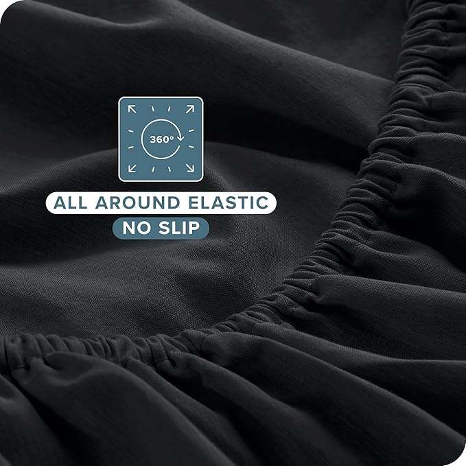 Bare Home California King Sheet Set - 1800 Ultra-Soft Microfiber Cal King Bed Sheets - Double Brushed - Deep Pockets - Easy Fit - 4 Piece Set (California King, Heathered Black)