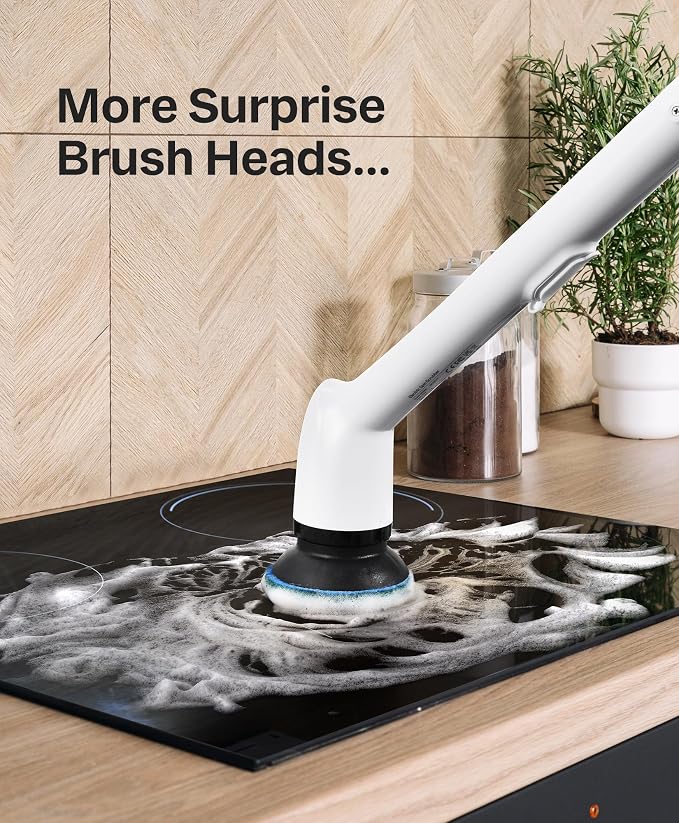 LyriFine Electric Spin Scrubber, New Full-Body IPX7 Waterproof Bathroom Cleaner Brush, Shower Scrubber with Long Handle & 2 Speed, Heads Replacement, Cleaning Supplies for Tub Shower Tile Floor