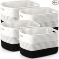 4 Pack Storage Baskets for Organizing, 11''Lx9''Wx8''H Woven Baskets for Storage Toys, Towels, Books, and Clothes, Cotton Rope Basket for Shelves with Handle White & Brown