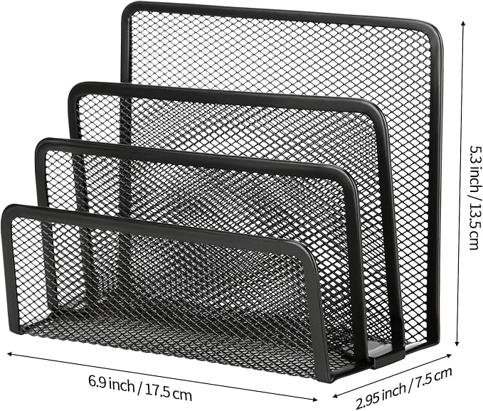 2 Pieces Desk Mail Organizer, Metal Mesh Small File Holders Letter Organizer, Bill/Document/Filing/Folders/Paper Organizer for Desktop (BLACK-2PCS)