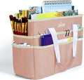 JJRING Craft Organizer Tote Bag, Large Art Storage Caddy with Multiple Pockets, Beige Sewing Bag for Art, Craft, Scrapbooking, School, Medical, and Office Supplies Storage