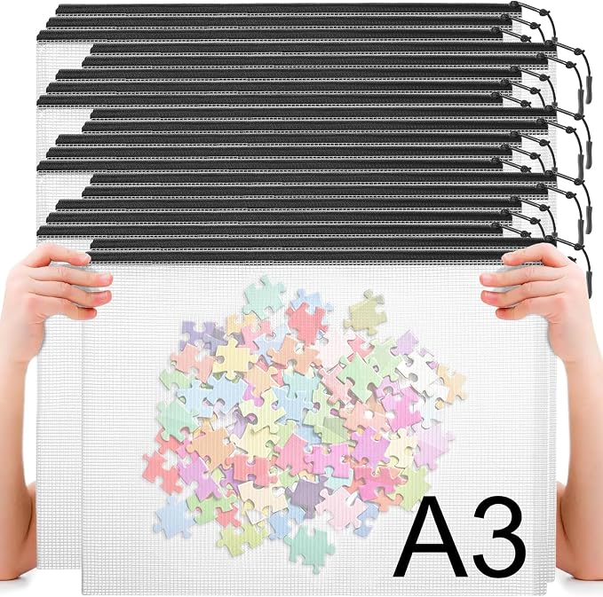 20pcs Mesh Zipper Pouch Bags A4 Mesh Bags for Classroom Organization, Waterproof Document Zipper Pouches for Cosmetics, Travel Storage File Bags for Office Supplie (Black-A3-20PCS)