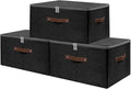 ANMINY Fabric Storage Box Bins with Zipper Lid, Washable Black, 3PCS | Cotton Linen Fabric, PP Board Frame, Label Holder, Stackable & Foldable, PU Handles, Dual-Zipper 3-Side Open Lid, Large
