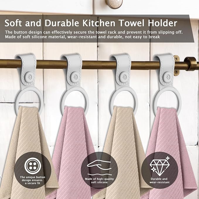 4 Pack Silicone Kitchen Towel Holder, Hanging Kitchen Towels; Dish Towel Holder for Cabinet, Oven, Stove, Sink – Durable, Non-Slip Design for Easy Hanging (Grey)
