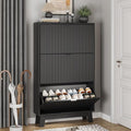Xixini Shoe Cabinet with 3 Flip Drawers, 54" Tall Narrow Fluted Shoe Storage Organizer for Entryway, Hidden Slim Wooden Shoe Rack Cabinet for Front Door Entrance, Hallway, Living Room, Solid Black