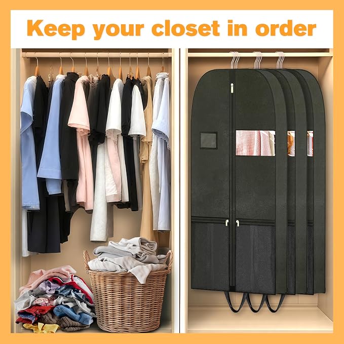 Travel Garment Suit Bag for Hanging Clothes 54", Suit bags for Closet Storage with Pockets Gusseted Garment bag for Men Suits Shirts Tuxedos Dresses Coats, Suit Cover Bags With Handles and Zipper