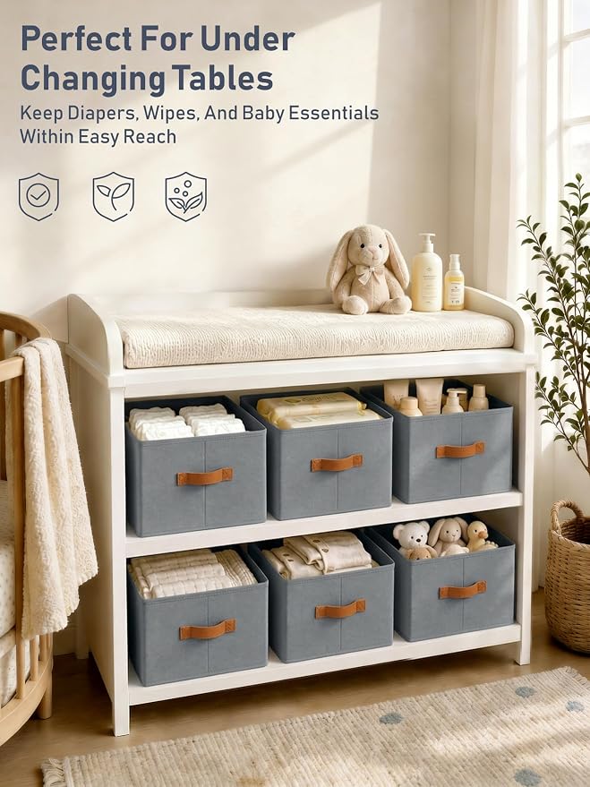 DIMJ Closet Storage Baskets Bins 4 Pack Large, Collapsible Fabric Closet Organizers and Storage with Polyester Handles, Decorative Baskets for Organizing Clothes, Towels, Linen Closet 14"x10"
