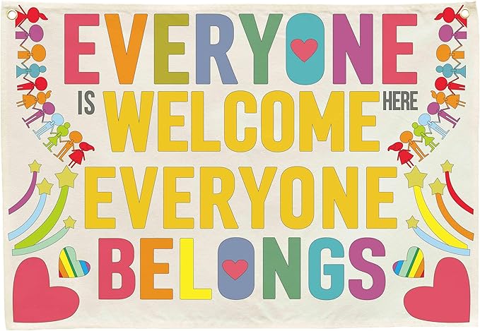 Welcome Party Banner Decor Accessories-Rectangular Canvas Banner Poster Wall Sign-Entryway Outdoor Garden Front Door Flag-Birthday Anniversary Wedding Christmas Gift-Everyone is Welcome Here