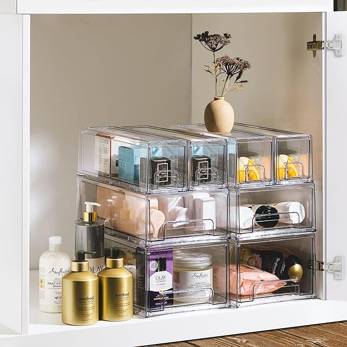 Sorbus Small Clear Acrylic Storage Drawers (4 Pack) - Stackable Plastic Organizer Bins for Fridge, Freezer, Pantry, and Bathroom