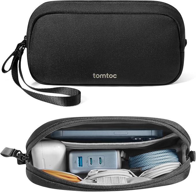 tomtoc Electronics Organizer Travel Case, Water Resistant Travel Bag Cable Organizer for Essentials, Tech Pouch Accessories Carry Storage for Cord, Phone, Cables, Airpods, USB Flash Drive, Daily Items | Water Resistant Tech Pouch Accessories Travel Bag...