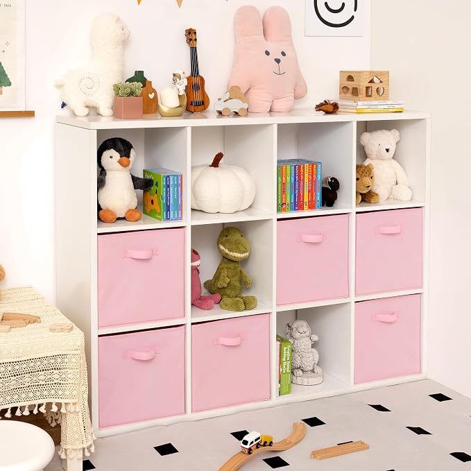 GRANNY SAYS Cube Storage, 13x13 Cube Storage Organizer Bins, Collapsible Storage Bins with Handle, Closet Storage Bins, Baskets for Shelves, Cubby Storage Organizer, Pink, 6-Pack