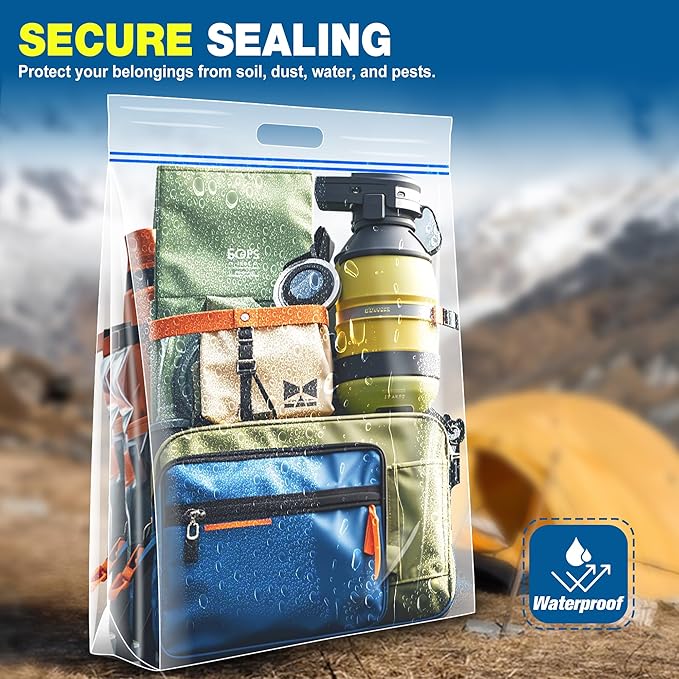25 Gallon Jumbo Storage Bags, 35" x 24" Clear Plastic Zipper Bags with Handles, Extra Heavy Duty Large XL for Travel, Moving, Clothing, 6 Packs