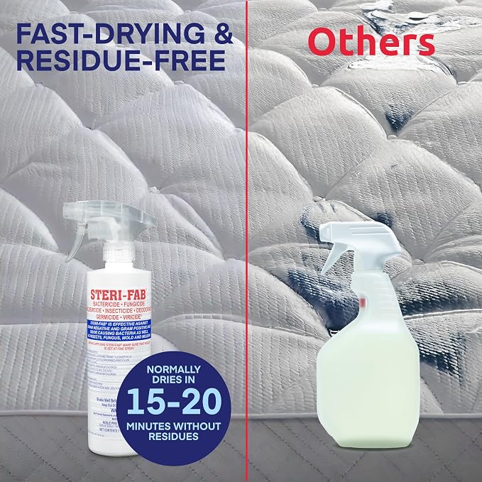 Steri-fab All-in-One Disinfectant Spray, 16 Ounce Sprayer Bottle | Kills Bed Bugs, Fleas, Mites, Roaches, Viruses, Fungi, & Odors, Quick-Drying, Non-Residual