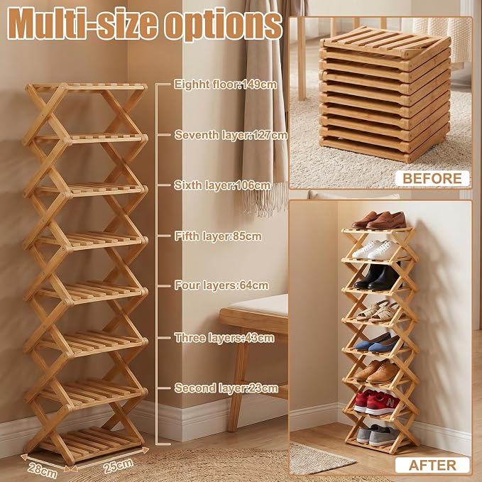 Shoe Racks, Foldable Shoes Organizer FreeStanding Shelf,8 Layers | Foldable Design, Free Standing, Eight Color Layers, Functional, Multifunctional Storage
