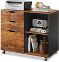 DEVAISE 3-Drawer Wood File Cabinet, Mobile Lateral Filing Cabinet, Printer Stand with Open Storage Shelves for Home Office, Rustic Brown | Mobile Printer Stand, Open Storage Shelves, Letter & A4 Compatible, Wood, Home Office