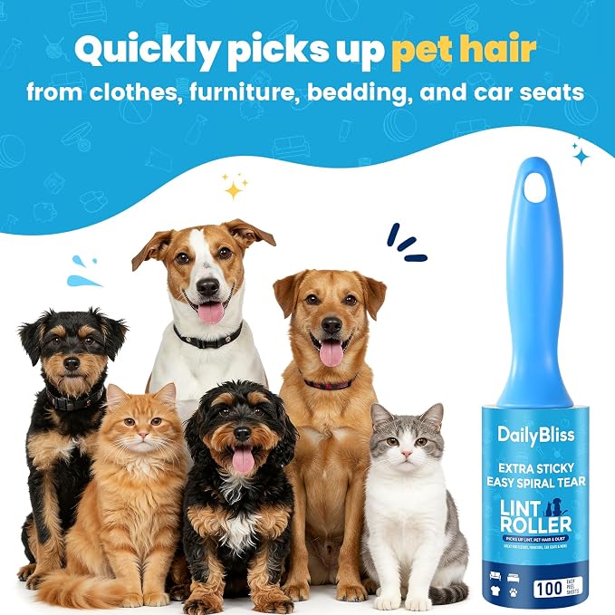 Extra Sticky Lint Roller for Pet Hair, 500 Sheets with 2 Handles | Easy Spiral Tear Lint Rollers,Lint Remover for Clothes, Dog and Cat Hair Remover with Ergonomic Handle