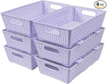 Tiawudi Stackable Woven Plastic Basket, Storage Bins for Cabinet, Closet, Shelf, Under Sink and Countertop, Pantry Organizer Bins, 6 Pack