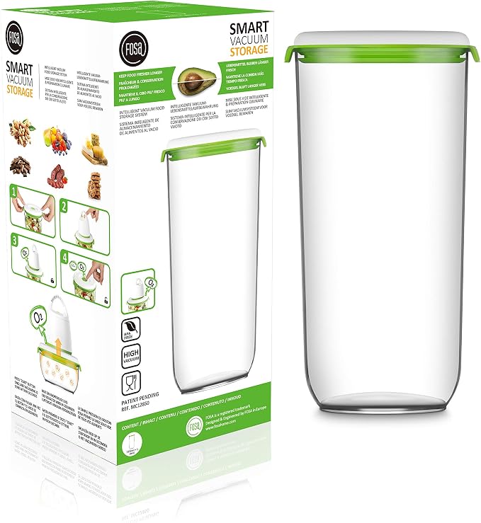 FOSA Large Round Food Containers with Click-Button Vacuum Seal, BPA-free, Vacuum food container storage for dried goods, pasta, beans