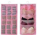 Hanging Mesh Pockets Dual-Sided Closet Organizer for Underwear,Bra,Socks,Accessories with Hanger,Total 24 Pockets Pink