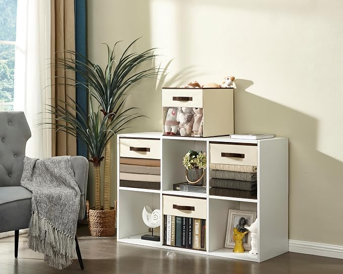 DECOMOMO Storage Bins, Cube Storage Bin with Window | 13" Cube, 6 Pack, Fabric Storage Cubes for Shelves (Beige)